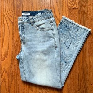 floral embroidered straight leg jeans